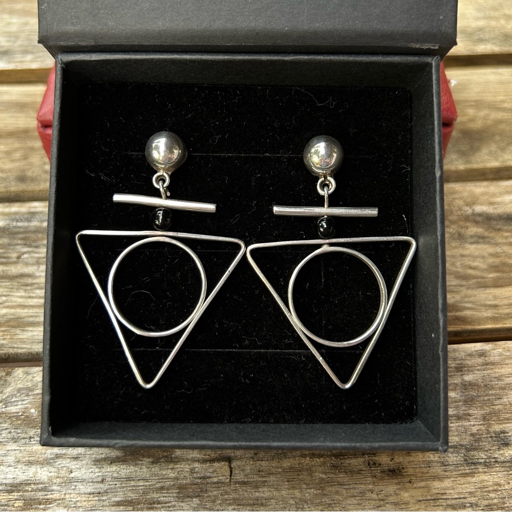 Modern Geometric Silver Drop Earrings